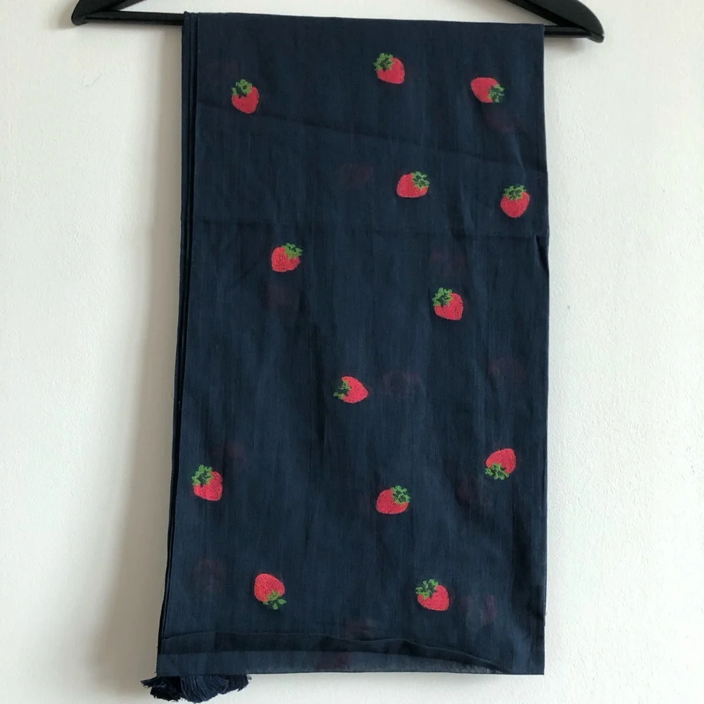 J.Crew Cotton Scarf W/ Embroiled Strawberries